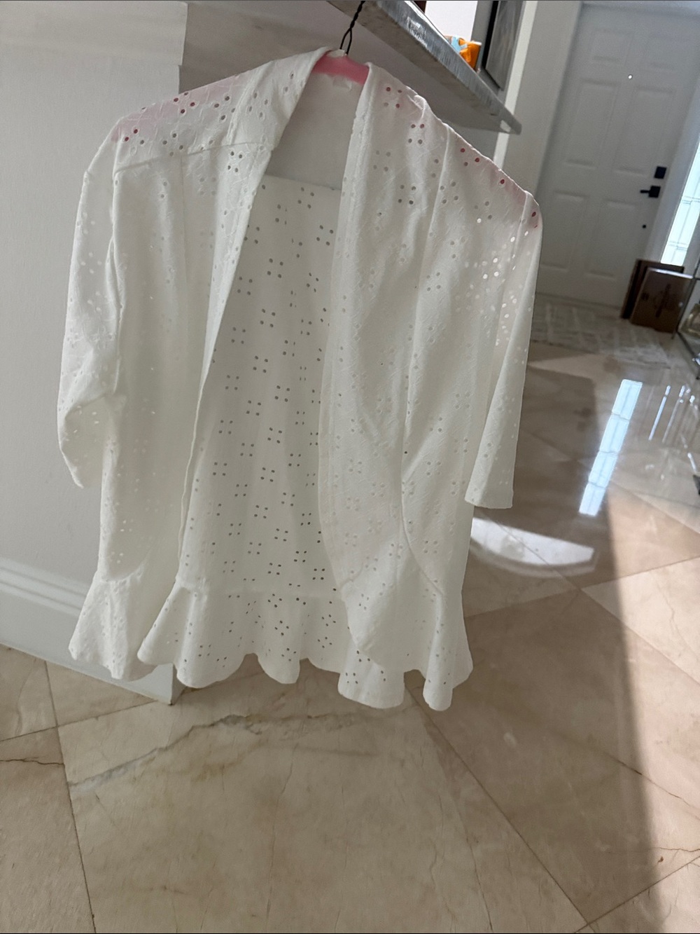 White Eyelet Open-Front Jacket